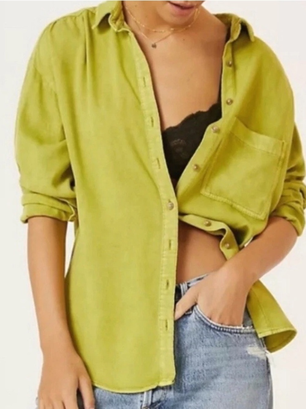 Pilcro by Anthropologie button down oversized lime green shirt size medium